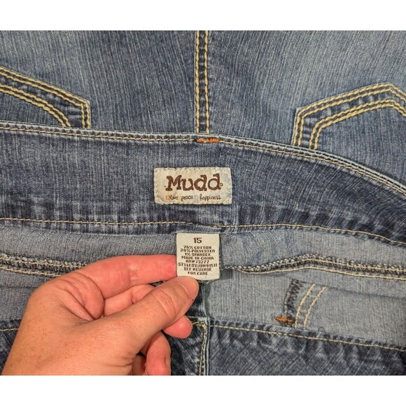 Y2K Mudd Sz 15 Junior's Blue Whiskered Double Button Slim Straight Leg Jeans - Picture 7 of 7